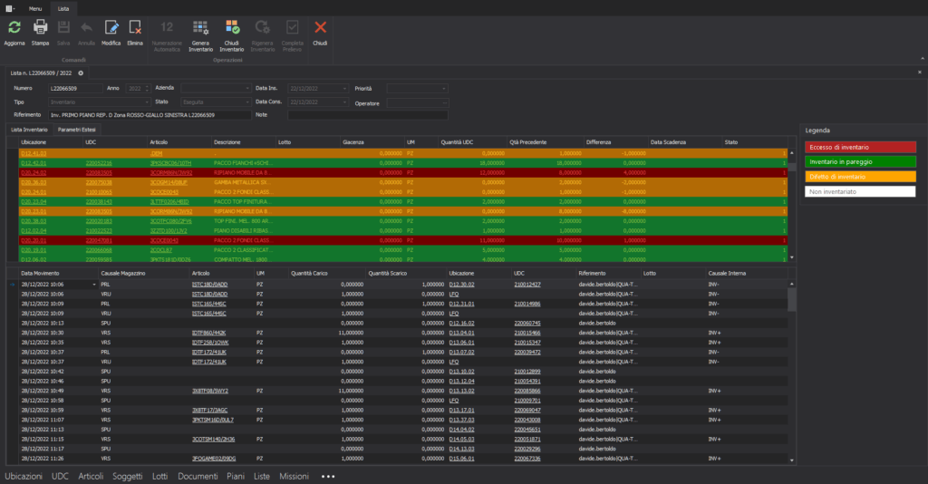 inventario di magazzino come si fa: lista di inventario. Schermata del software Silwa di Stesi
